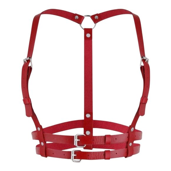 Women Plus Size Gothic Style Red PU Leather Sexy Harness Waist Belt - Picture 1 of 4